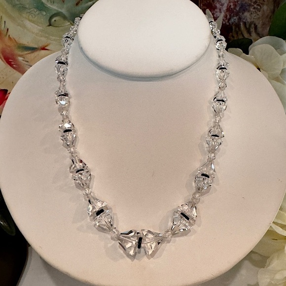 Vintage Handmade Swarovski Crystal Necklace & Earrings Matching Jewelry set 14k - Picture 3 of 16